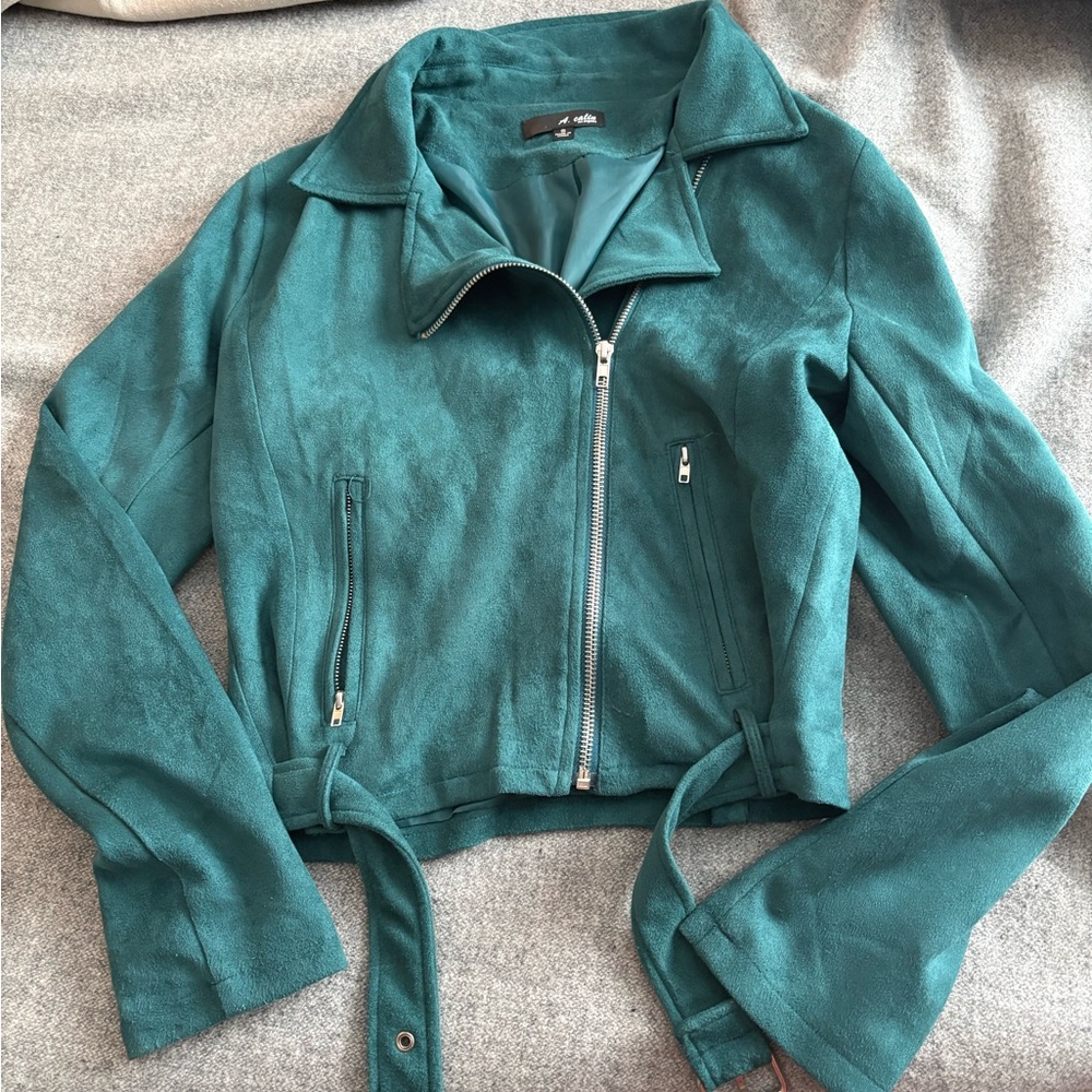 Suede Teal Biker Jacket